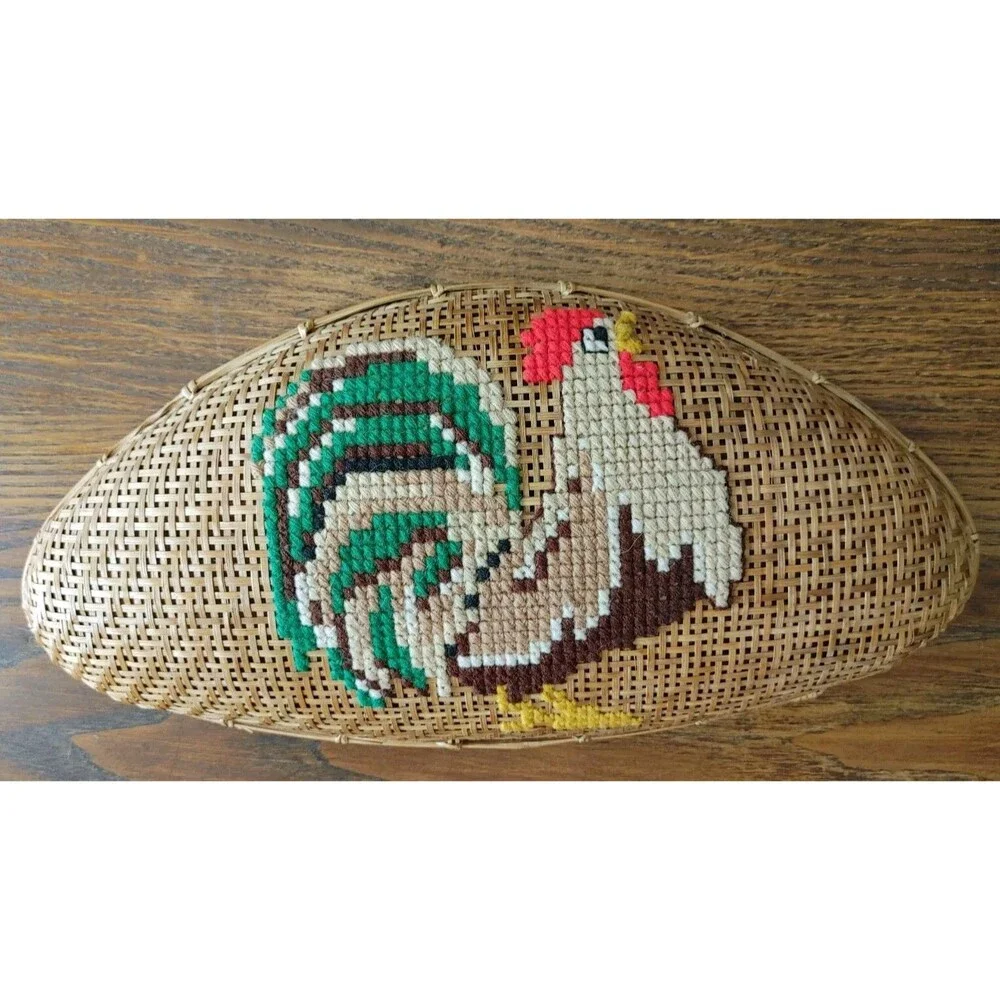 Country GrannyCore Rooster Basket Artist Signed 16